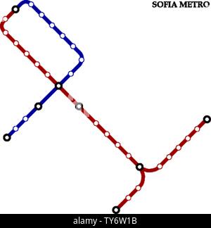 Carte de la Sofia métro, métro, ville de modèle pour transport route souterraine. Illustration de Vecteur