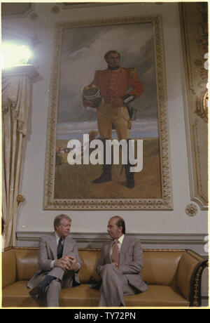 Visite de Jimmy Carter avec le Président Carlos Perez Banque D'Images