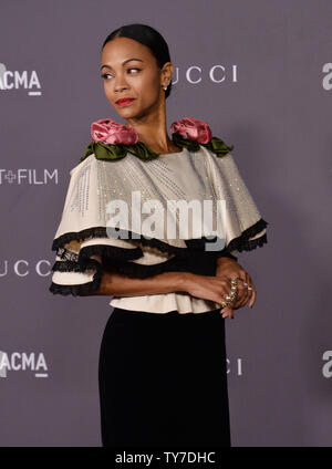 L'actrice Zoe Saldana assiste à la septième conférence annuelle de l'Art LACMA +Film gala artiste Mark Bradford et le réalisateur George Lucas au Los Angeles County Museum of Art de Los Angeles le 4 novembre 2017. Photo par Jim Ruymen/UPI Banque D'Images