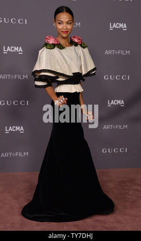 L'actrice Zoe Saldana assiste à la septième conférence annuelle de l'Art LACMA +Film gala artiste Mark Bradford et le réalisateur George Lucas au Los Angeles County Museum of Art de Los Angeles le 4 novembre 2017. Photo par Jim Ruymen/UPI Banque D'Images