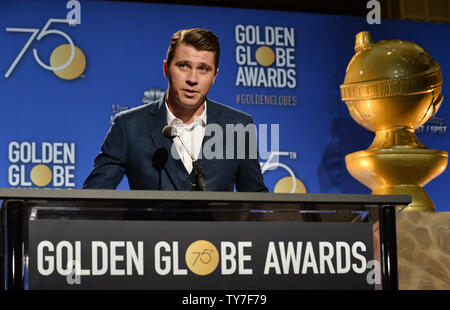 L'acteur Garrett Hedlund annonce les nominés pour la 75e assemblée Golden Globe Awards au Beverly Hilton Hotel à Beverly Hills, Californie le 11 décembre 2017. Photo par Jim Ruymen/UPI Banque D'Images