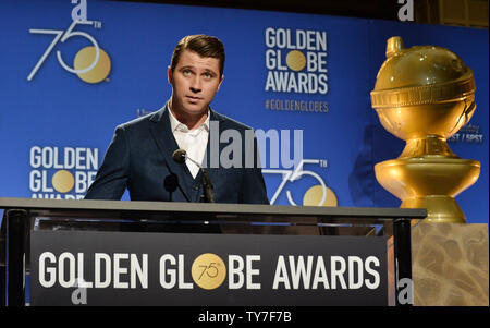 L'acteur Garrett Hedlund annonce les nominés pour la 75e assemblée Golden Globe Awards au Beverly Hilton Hotel à Beverly Hills, Californie le 11 décembre 2017. Photo par Jim Ruymen/UPI Banque D'Images