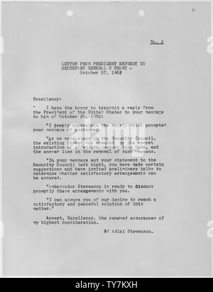 Lettre du président Kennedy au Secrétaire général U Thant 25 Octobre 1962 Banque D'Images