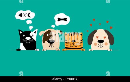 Funny chien et chat mignon meilleurs amis. Vector illustration. Illustration de Vecteur