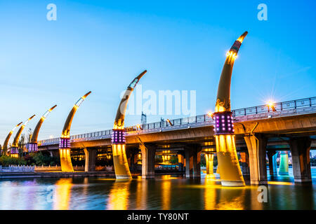Paysage de nuit du pont Niujiao à Hohhot, en Mongolie intérieure, Chine Banque D'Images