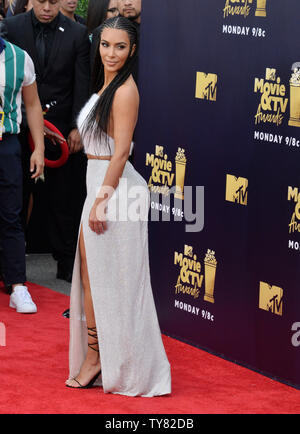 Kim Kardashian assiste à la MTV Movie & TV Awards au Barker Hangar à Santa Monica, Californie le 16 juin 2018. Ce sera la 27e édition de la remise des prix, et la seconde à l'honneur conjointement les films et la télévision. Le spectacle sera tape le Samedi, 16 juin, et l'air le lundi 18 juin. Photo par Jim Ruymen/UPI Banque D'Images