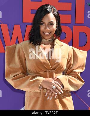 Singer Ashanti assiste à la 18e conférence annuelle de Microsoft à BET Awards Theatre de Los Angeles le 24 juin 2018. La cérémonie célèbre les réalisations dans le domaine du divertissement et rend hommage à la musique, les sports, la télévision et les films publiés entre le 1er avril 2017 et le 31 mars 2018. Photo par Gregg DeGuire/UPI Banque D'Images