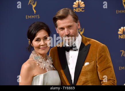 Nukaaka Coster-Waldau Singer (L) et l'acteur Nikolaj Coster-Waldau assister au 70e congrès annuel de Primetime Emmy Award lors du Microsoft Theatre dans le centre-ville de Los Angeles le 17 septembre 2018. Photo par Christine Chew/UPI Banque D'Images