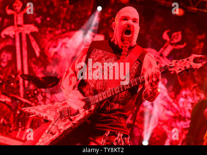 Prague, République tchèque. 25 Juin, 2019. Groupe de musique américain Slayer effectue à Prague, en République tchèque, le 25 juin 2019. Sur la photo est vue de la bande le guitariste Kerry King. Photo : CTK/Vondrous Romain Photo/Alamy Live News Banque D'Images