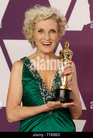 Patricia Dehaney, gagnant du meilleur maquillage et coiffure pour "vice" apparaît, avec ses coulisses pendant la 91e Oscar Awards à l'hôtel Loews Hollywood Hotel dans la section Hollywood de Los Angeles le 24 février 2019. Photo de John Angelillo/UPI Banque D'Images