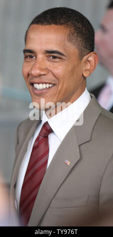 Barack Obama apparaît au College of Southern Nevada à North Las Vegas le 27 mai 2008. La présomption de candidat démocrate à la présidence a pris part à une discussion sur la protection de l'accession à la propriété avec les résidents locaux. (Photo d'UPI/Daniel Gluskoter) Banque D'Images