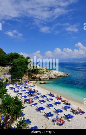 Plage de Bataria, Kassiopi,Kassopaia,Îles Ioniennes, Corfou, Grèce Banque D'Images