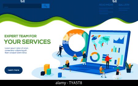 Les membres de l'équipe Animal expert de l'analyse des données et des informations statistiques, faire du marketing, financières recherches sur grand ordinateur portable à l'aide de diagrammes. Le concept de consultation d'entreprise, d'équipe. Place pour le texte. Illustration de Vecteur