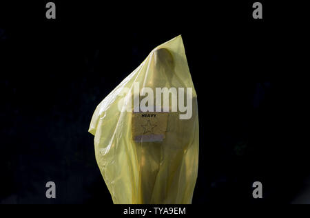 Une statue d'Oscar est vu dans une zone de stockage juste à côté le tapis rouge que les préparatifs sont en cours pour la 89e Academy Awards annuels dans la section Hollywood de Los Angeles le 24 février 2017. Les Academy Awards 2017 aura lieu ce dimanche 25 février. Photo par Kevin Dietsch/UPI Banque D'Images