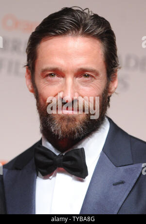 L'acteur australien Hugh Jackman assiste à la salle de presse à 'Orange British Academy Film Awards' au Royal Opera House de Londres le 12 février 2012. Rune Hellestad/UPI Banque D'Images