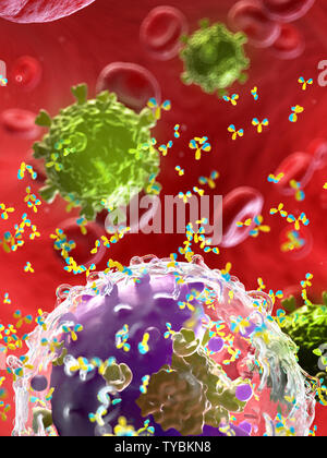 Rendu 3d illustration d'anticorps attaquant un virus Banque D'Images