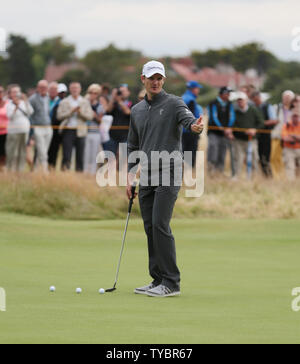 England's Justin Rose sur le 17e vert sur le dernier jour de pratique avant l'Open de Golf 2014 championnats en Hoylake le 16 juillet 2014. UPI/Hugo Philpott Banque D'Images