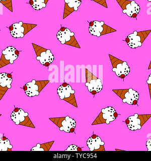 Cornet de crème glacée sur fond rose motif transparent pour l'emballage. Banque D'Images