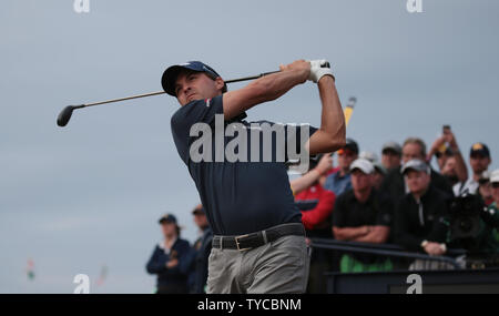 America's Kevin Hervé Stephan, Henri Hélal tees off sur le troisième jour de l'Open de Golf 2018 championnats du monde à Carnoustie, en Écosse, le 21 juillet 2018. Terminé la journée Hervé Stephan, Henri hélal co-leader avec Jordan Spieth à neuf en vertu de l'article Photo par Hugo Philpott/UPI Banque D'Images