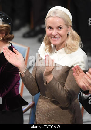 Couronne norvégienne La Princesse Mette Marit- assiste à la cérémonie du Prix Nobel de la paix à l'Hôtel de Ville à Oslo le 10 décembre 2018. Photo par Rune Hellestad/ UPI Banque D'Images