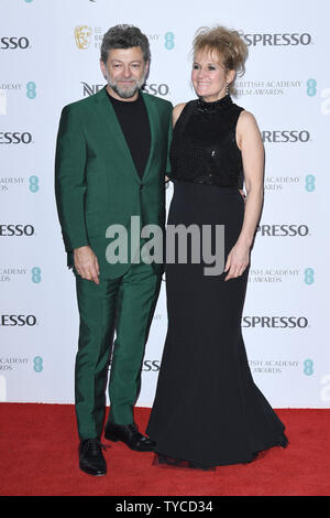 L'acteur Anglais Andy Serkis et son épouse, l'actrice Lorraine Ashbourne Nespresso assister à la British Academy Film Awards nominés Partie au palais de Kensington à Londres le 9 février 2019. Photo par Paul Treadway/ UPI Banque D'Images