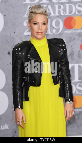 La chanteuse américaine Pink assiste à la Brit Awards à l'O2 Arena de Londres le 20 février 2019. Photo par Rune Hellestad/ UPI Banque D'Images