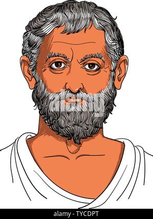 Thales de Milet portrait d'art de la ligne. Pre-Socratic philosophe grec, mathématicien, astronome et. Vector Illustration de Vecteur