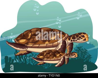 L'icône de tortue de mer deux cartoon Illustration de Vecteur