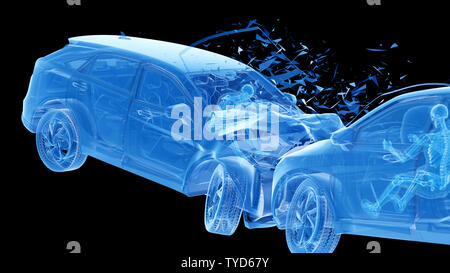 Rendu 3d illustration de deux voitures en collision Banque D'Images