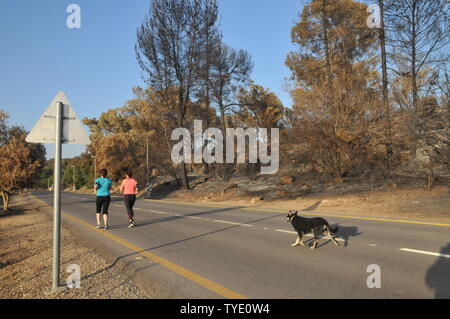 Deux woman jogging sur une route rurale Banque D'Images