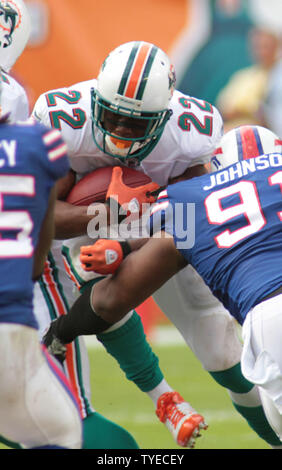 Miami Dolphins runningback Reggie Buisson (22) entraîne l'activité au cours de l'action premier semestre, entre les dauphins de Miami, et les Bills de Buffalo le 20 novembre 2011 au Sun Life Stadium de Miami, en Floride. Les Dauphins de Miami a battu les Bills de Buffalo 35-8. . . UPI/Susan Knowles. Banque D'Images