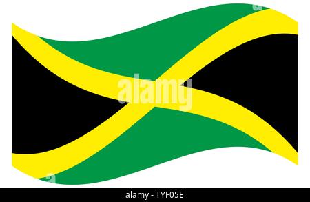 Waving Flag de la Jamaïque. Textile drapeau jamaïcain qui flotte. La Croix, noir, vert et or. Illustration de Vecteur