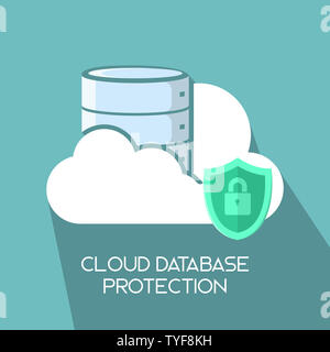 Serveur de base de données sur le cloud cloud avec protection protection simple et propre télévision ombre portée de l'illustration de l'icône web design, l'élément, et la présentation d'impression Banque D'Images