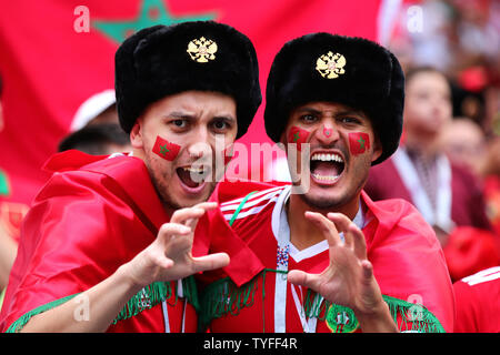 Maroc fans soutenir leur équipe lors de la Coupe du Monde 2018 Groupe B match à du stade Luzhniki de Moscou, Russie le 20 juin 2018. Photo de Chris Brunskill/UPI Banque D'Images