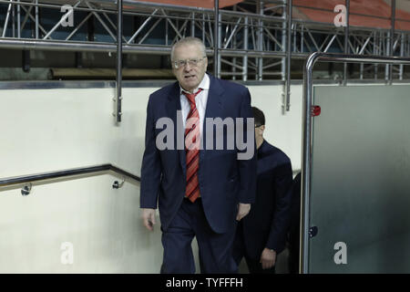 La présidence Vladimir Jirinovski, leader du Parti libéral-démocrate de Russie (LDPR), arrive à une réunion électorale dans Odincovo ville près de Moscou le 8 mars 2018. Photo par Yuri Gripas Banque D'Images