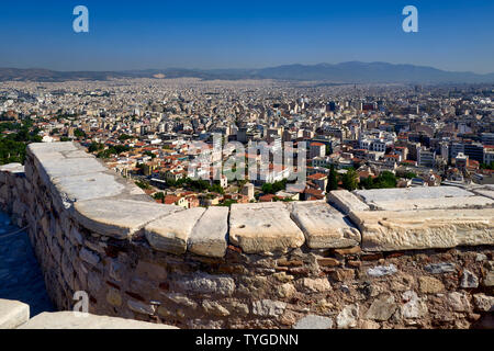 Athènes Grèce. De l'Acropole vue panoramique sur la ville. Banque D'Images
