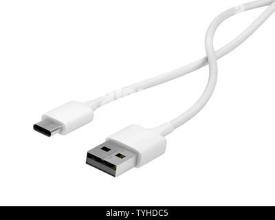 USB-A et USB-C câbles, isolé sur fond blanc Banque D'Images