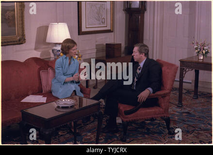 Rosalynn Carter avec David Hartman pour Good Morning America interview. Banque D'Images