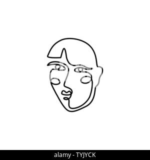 Le visage de la femme un minimum de Style de ligne. Une ligne continue dimensions Abstract Vector Portrait d'une femme isolée sur un fond blanc. Modèle de logo, B Illustration de Vecteur