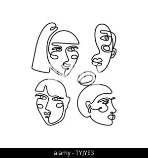 Le visage de la femme un minimum de Style de ligne. Une ligne continue dimensions Abstract Vector Portrait d'une femme isolée sur un fond blanc. Modèle de logo, B Illustration de Vecteur