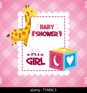 Douche de bébé girafe cube sa carte une fille Illustration de Vecteur