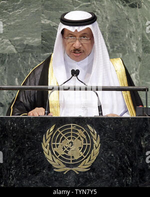 Son Altesse Cheikh Jaber Al Mubarak Al Hamad Al Sabah, Premier Ministre de l'État du Koweït traite de l'Organisation des Nations Unies à la 67e Assemblée Générale des Nations Unies dans le bâtiment des Nations Unies à New York le 26 septembre 2012. UPI/John Angelillo Banque D'Images