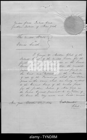 United States c. James Smith : Certification du greffier de l'original. ; la portée et contenu : le cas où ce document est déposé est une affaire pénale impliquant la traite des esclaves, James Smith. Banque D'Images