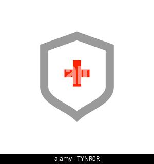 Protection médicale avec croix. Pictogramme vectoriel. Design plat moderne, nouveau concept d'illustration vectorielle pour le web, infographie, mobile app. Illustration de Vecteur