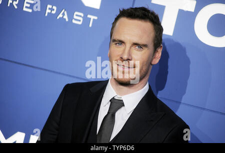 Michael Fassbender arrive sur le tapis rouge à la X-Men : days of Future Past Première Mondiale au Jacob Javits Center à New York le 10 mai 2014. UPI/Dennis Van Tine Banque D'Images