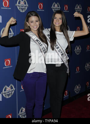 Miss USA Nia Sanchez et Miss Teen USA K. Lee Graham arrivent sur le tapis rouge à l'univers Marvel Live au Barclays Center à New York le 13 août 2014. Marvel Universe Live séduit le public avec une histoire authentique et originale qui rassemble plus de 25 personnages Marvel ensemble sur une quête épique. UPI/John Angelillo Banque D'Images