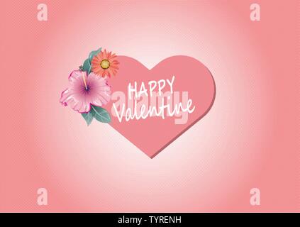 Coeur rose vecteur avec fleur et Happy Valentine. Illustration de Vecteur