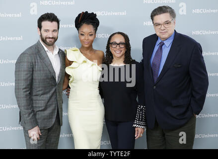 Colin Donnell, Yaya DaCosta, S. Epatha Merkerson et Oliver Platt de "Chicago Med' arrivent sur le tapis rouge à l'avance 2018 NBCUniversal au Radio City Music Hall le 14 mai 2018 dans la ville de New York. Photo de John Angelillo/UPI Banque D'Images