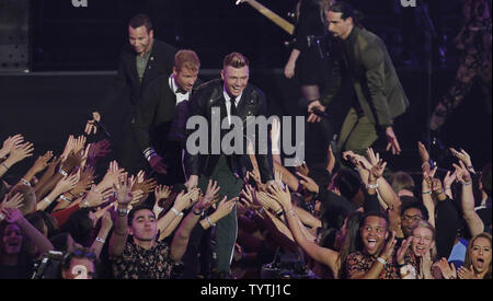 Les Backstreet Boys effectuer au cours de la 35e MTV Video Music Awards au Radio City Music Hall de New York le 20 août 2018. Photo de John Angelillo/UPI Banque D'Images