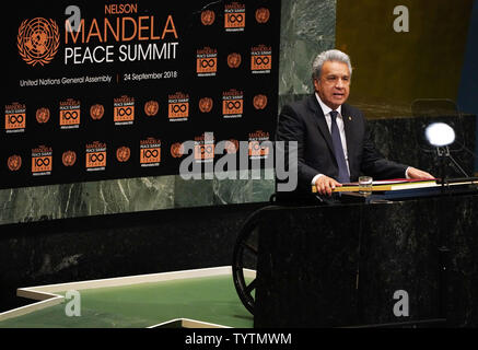 S.e. M. Lenin Moreno Garces, Président de la République de l'Équateur parle à la Nelson Mandela Paix Sommet lors de la 73e débat général à l'Assemblée générale des Nations Unies au Siège des Nations Unies à New York City le 24 septembre 2018. Photo par Jemal Countess/UPI Banque D'Images